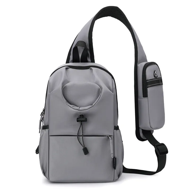 Oxford cloth waterproof shoulder chest bag for men, 21cm, dark gray, with stitching and letter details