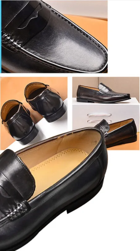 Men's breathable casual leather shoes in black with flat heel and first layer cowhide upper