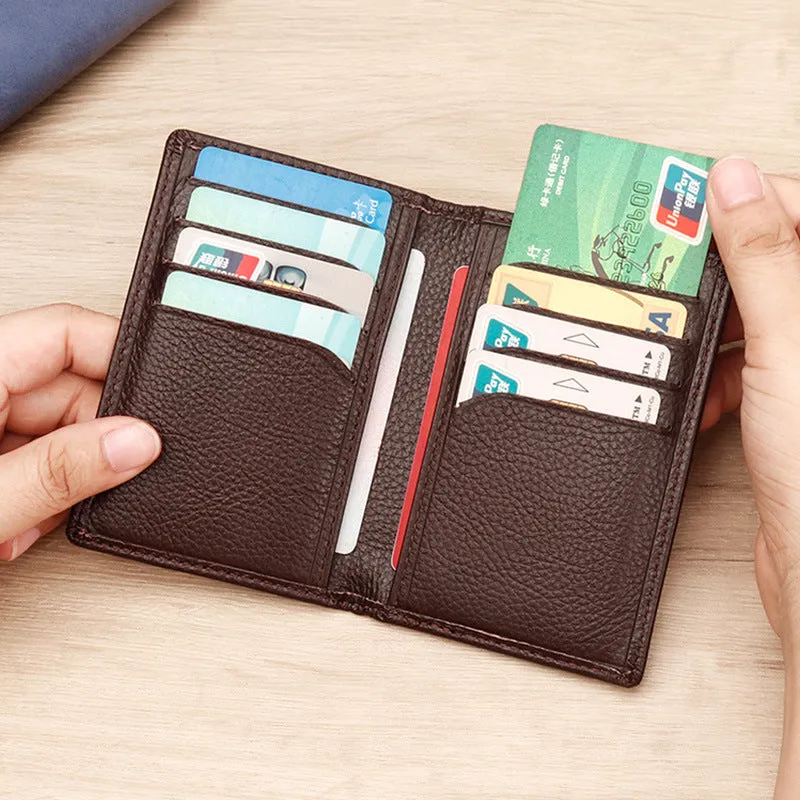 Genuine cowhide leather credit card holder in black or brown with urban simplicity styling