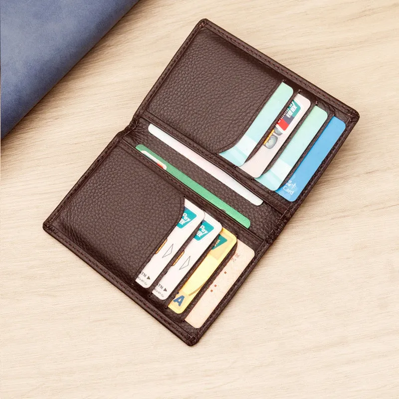 Genuine cowhide leather credit card holder in black or brown with urban simplicity styling