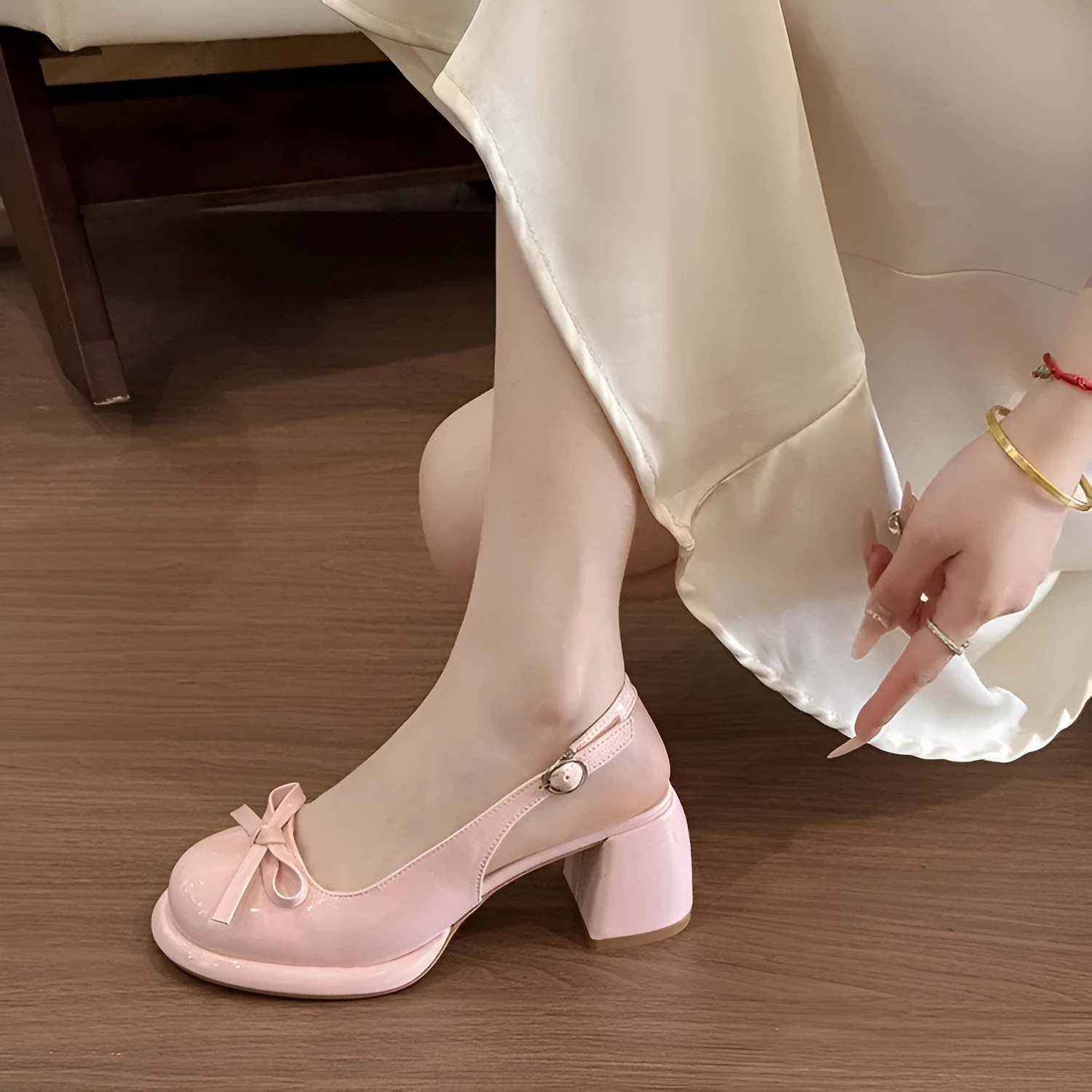 White bow satin toe cap slingback sandals with 6-8cm heel for women