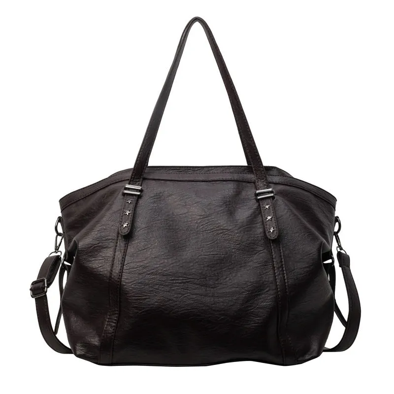 Retro soft PU leather messenger bag in black with horizontal square shape and sewing thread detail