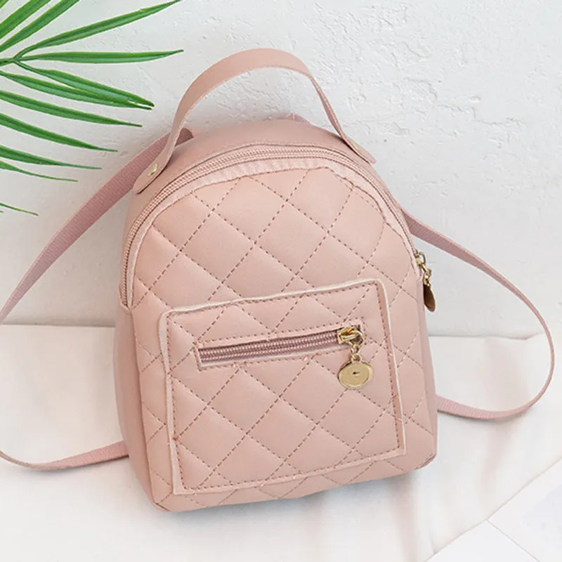 Girls' embroidered Korean-style hardback backpack in square shape, shown in pink colour.