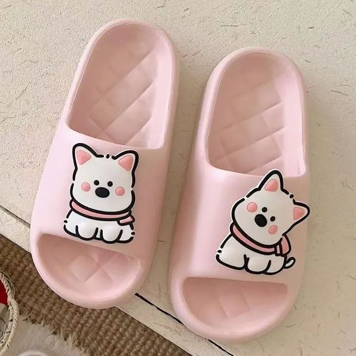 Rhombus pattern PVC flip flop slippers with thick sole in cream white colour