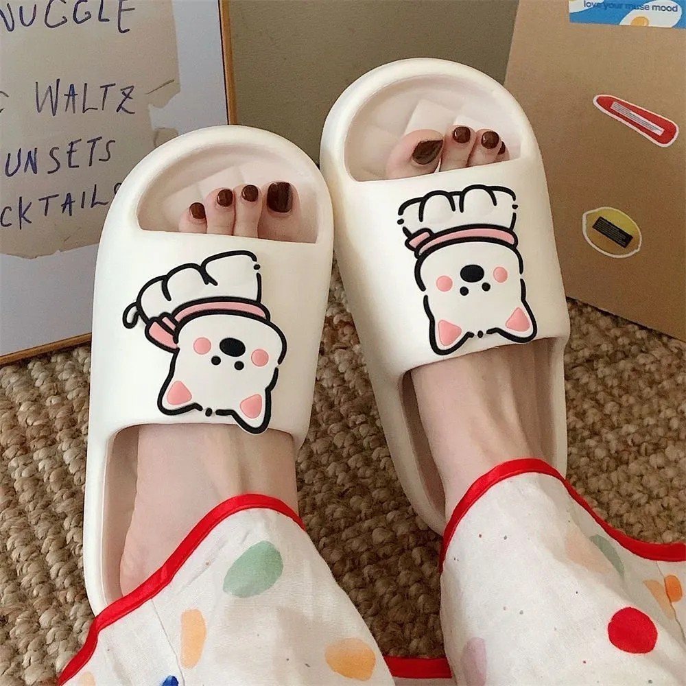 Rhombus pattern PVC flip flop slippers with thick sole in cream white colour