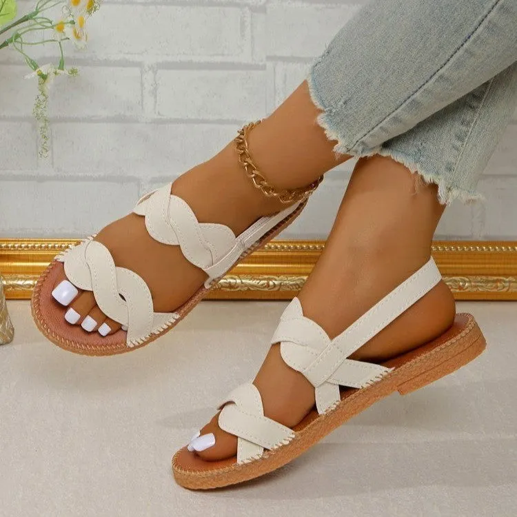Woven flat shoes for women breathable lightweight rubber sole low top summer casual footwear
