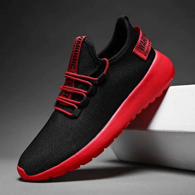 Men's breathable fly weave sports running shoes black and white colour side view