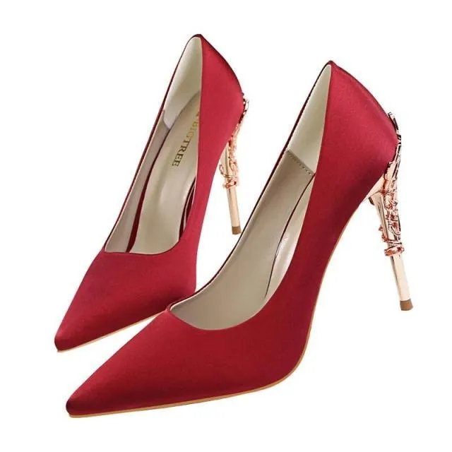 LAKESHI women's metal-engraved high heel shoes with 10cm heel, available in multiple colours