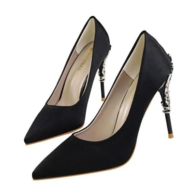 LAKESHI women's metal-engraved high heel shoes with 10cm heel, available in multiple colours
