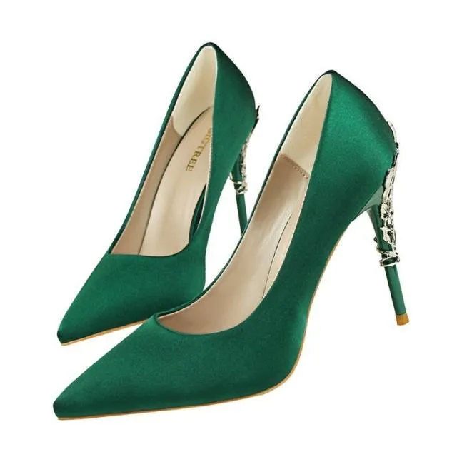 LAKESHI women's metal-engraved high heel shoes with 10cm heel, available in multiple colours