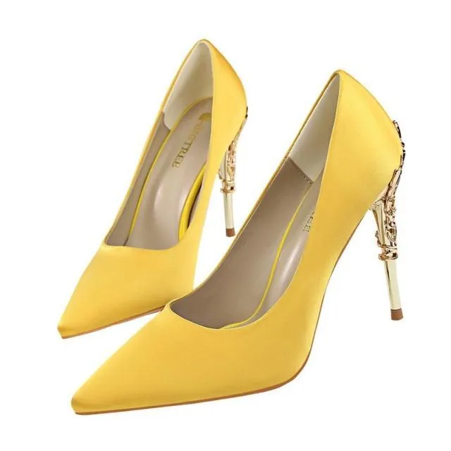 LAKESHI women's metal-engraved high heel shoes with 10cm heel, available in multiple colours