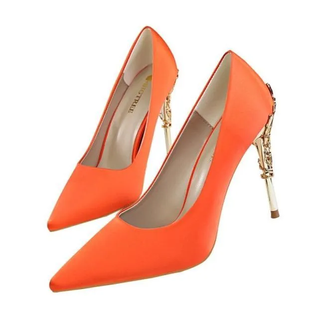 LAKESHI women's metal-engraved high heel shoes with 10cm heel, available in multiple colours