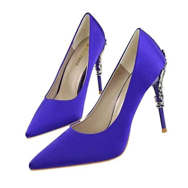 LAKESHI women's metal-engraved high heel shoes with 10cm heel, available in multiple colours