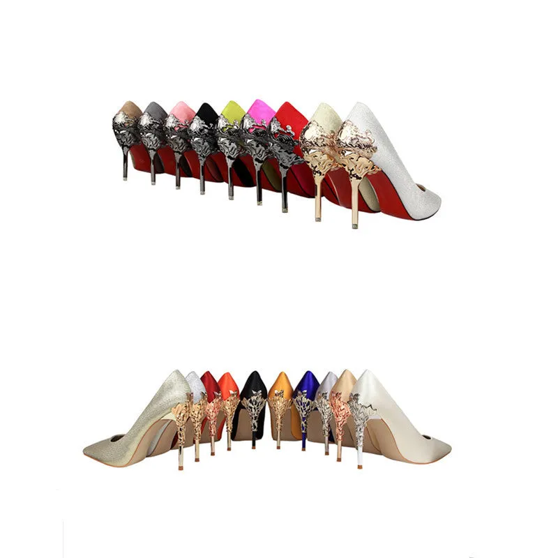 LAKESHI women's metal-engraved high heel shoes with 10cm heel, available in multiple colours