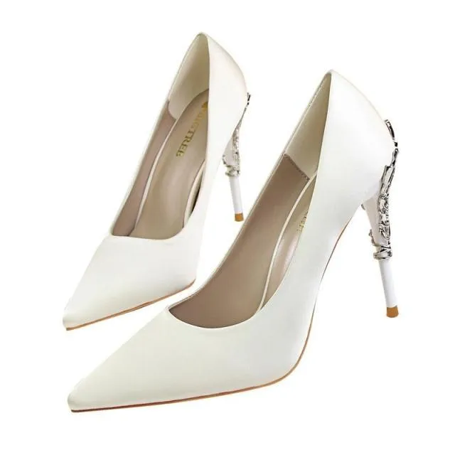 LAKESHI women's metal-engraved high heel shoes with 10cm heel, available in multiple colours