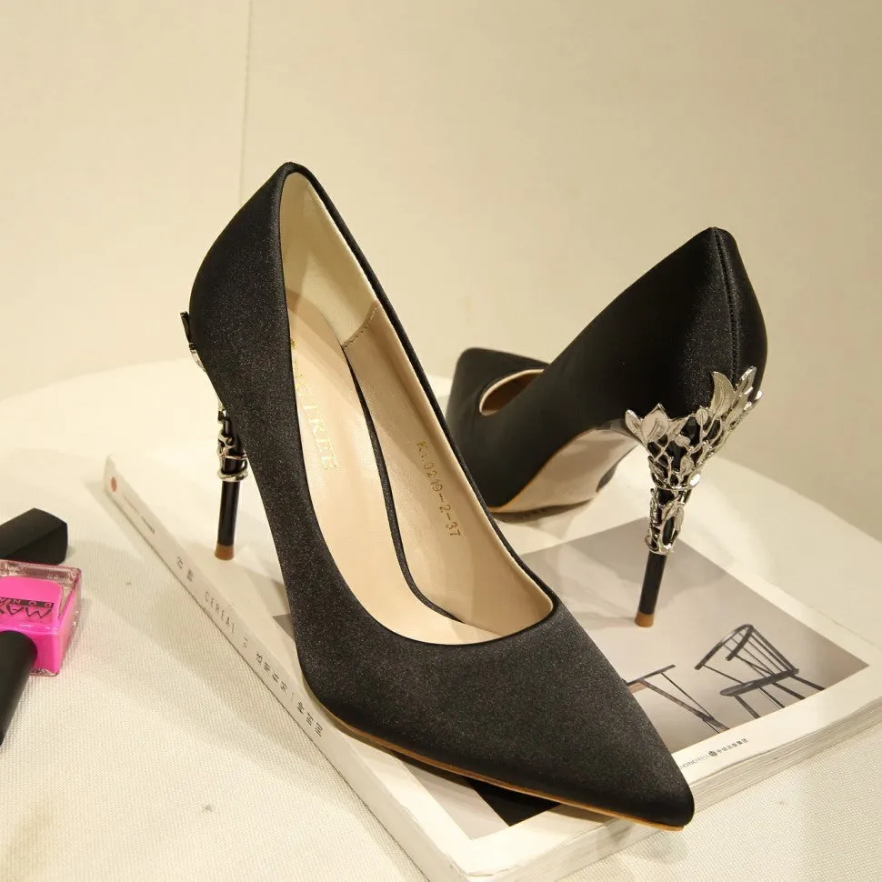 LAKESHI women's metal-engraved high heel shoes with 10cm heel, available in multiple colours