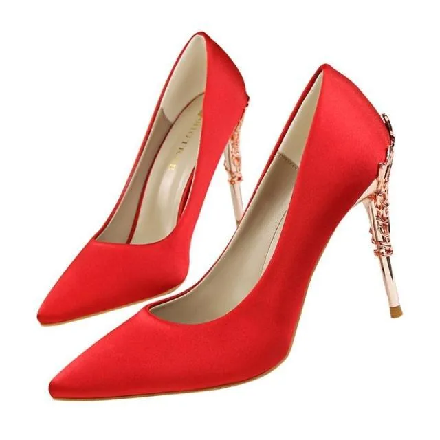 LAKESHI women's metal-engraved high heel shoes with 10cm heel, available in multiple colours