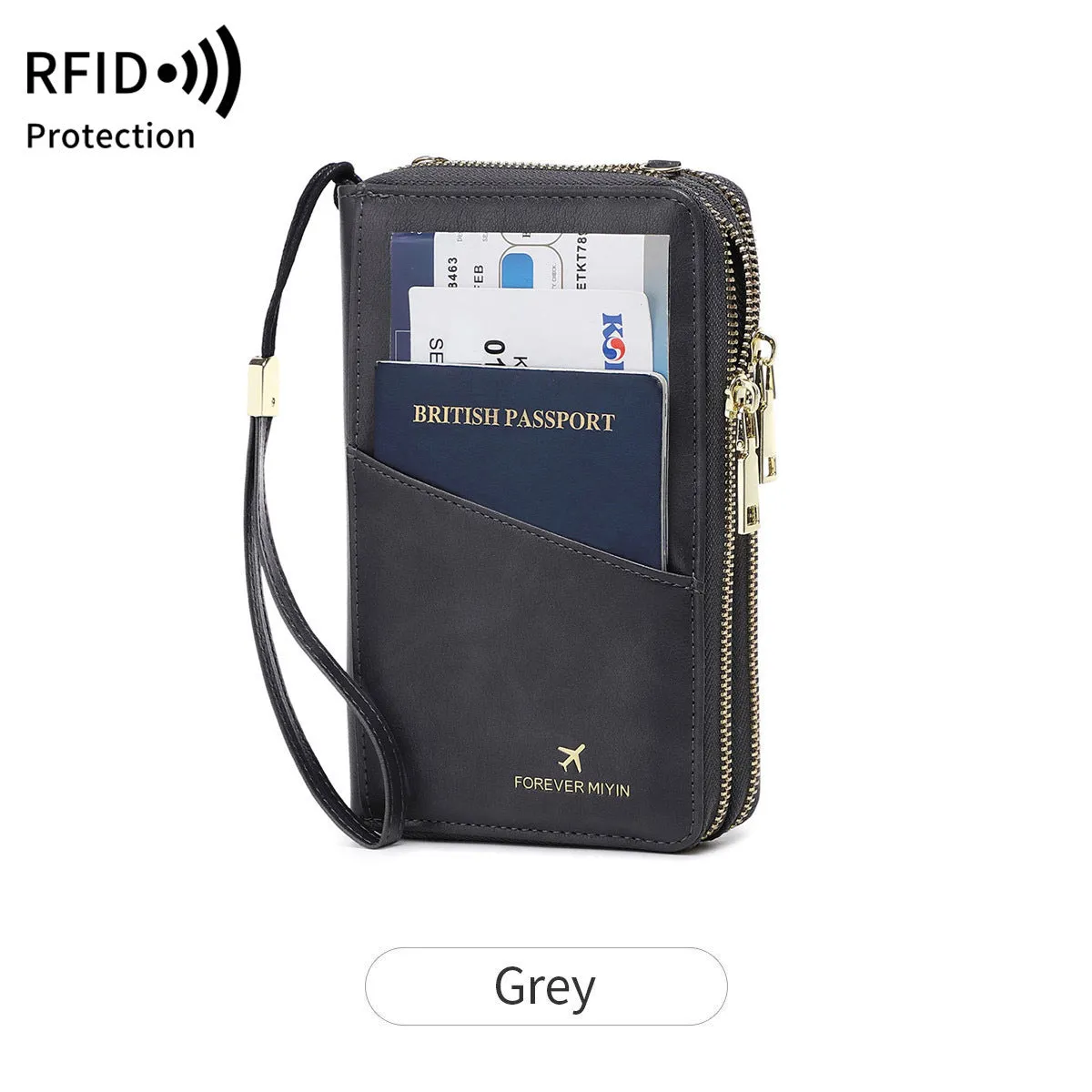 RFID multi-functional double zipper crossbody wallet in shell starfish design with letter pattern