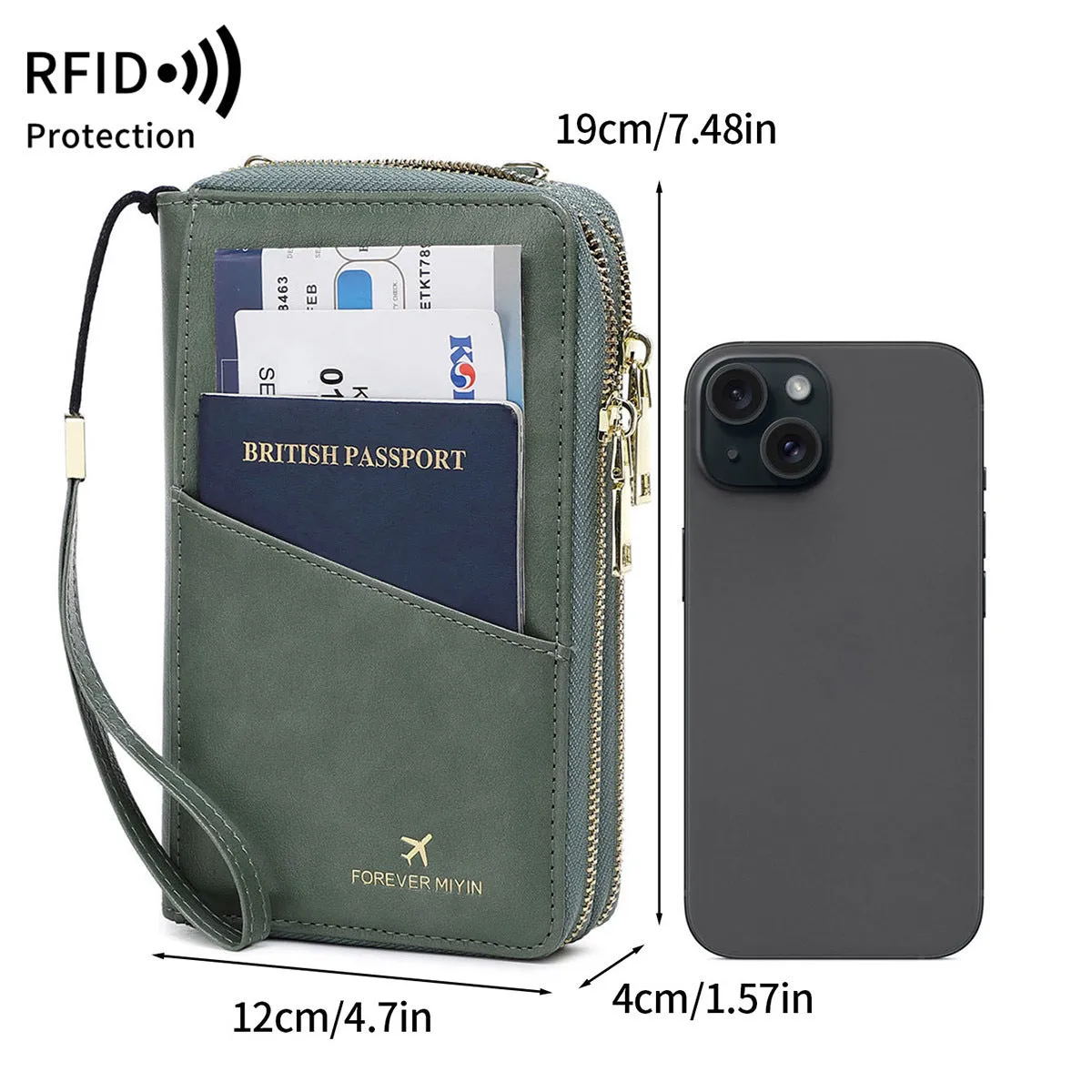 RFID multi-functional double zipper crossbody wallet in shell starfish design with letter pattern