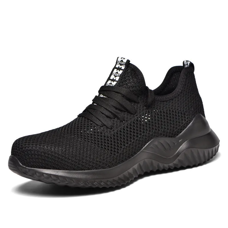 Steel toe cap safety shoes with EVA sole in black colour, low-top design for work and climbing