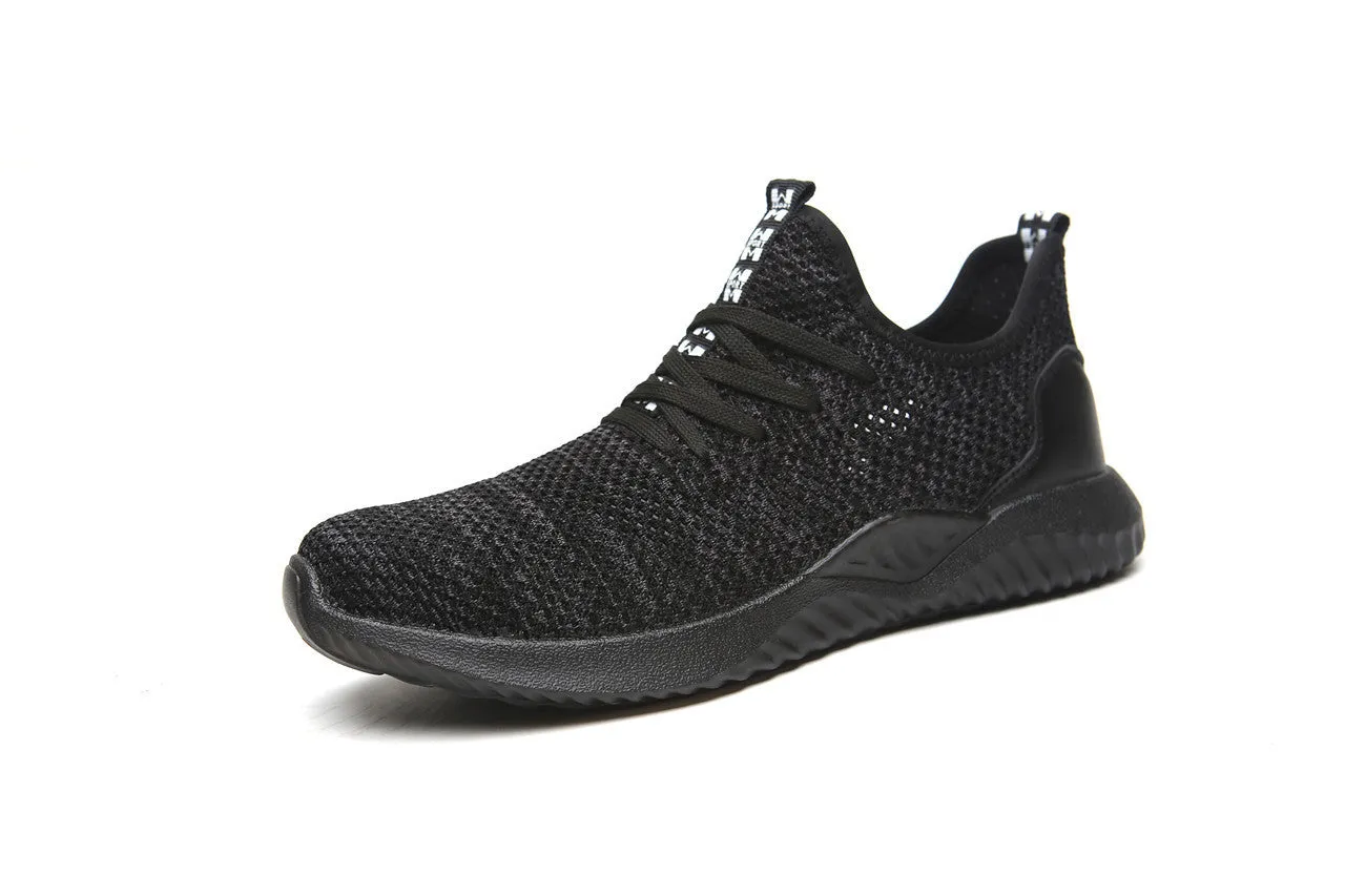 Steel toe cap safety shoes with EVA sole in black colour, low-top design for work and climbing