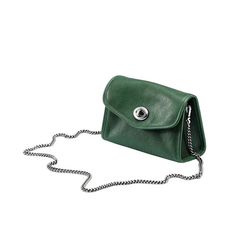 Small genuine leather messenger bag in Black with envelope flap and single shoulder strap