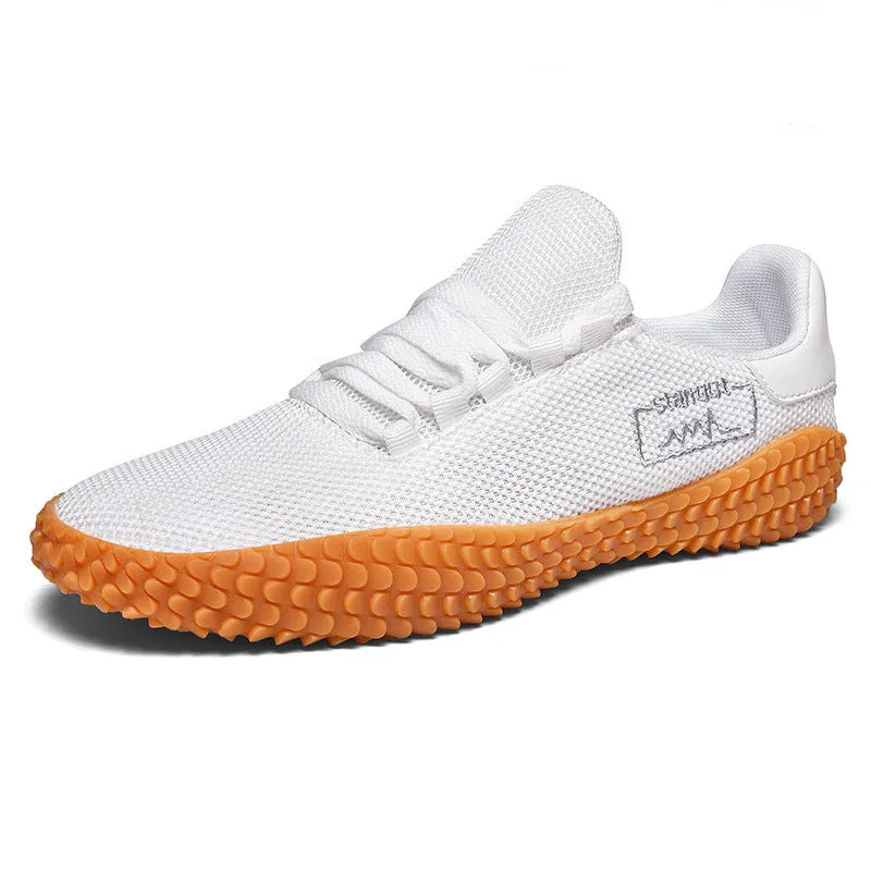 Breathable flying woven casual sneakers for men with fabric upper and rubber sole, available in sizes 36 to 47