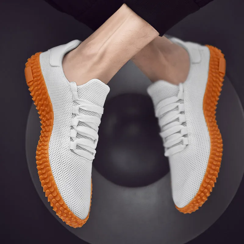 Breathable flying woven casual sneakers for men with fabric upper and rubber sole, available in sizes 36 to 47