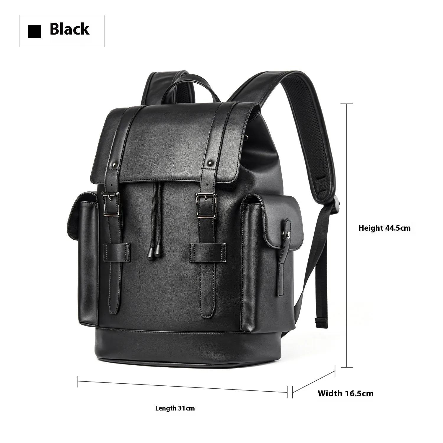 Men's black PU leather backpack large capacity business computer bag with waterproof function