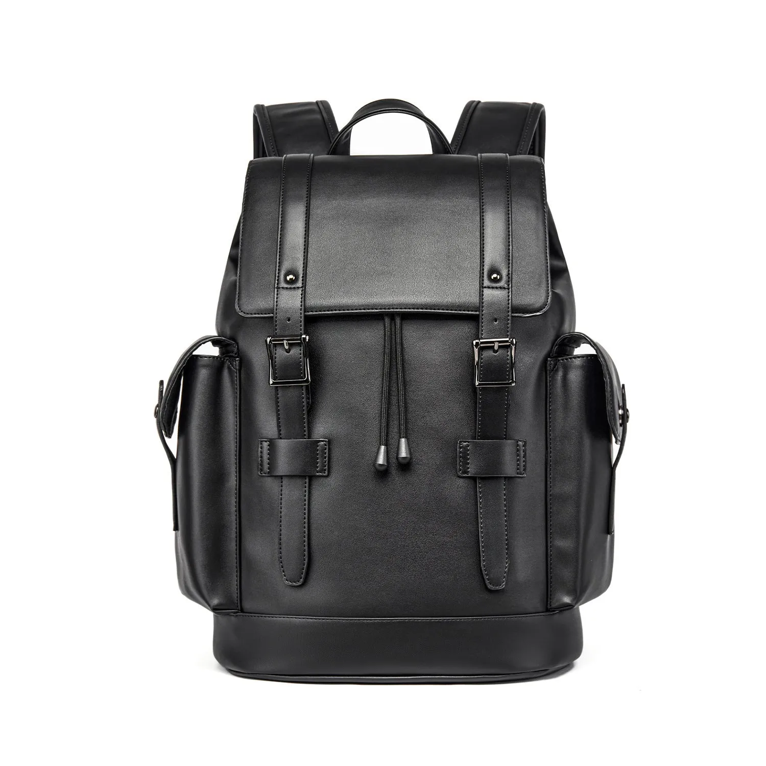 Men's black PU leather backpack large capacity business computer bag with waterproof function