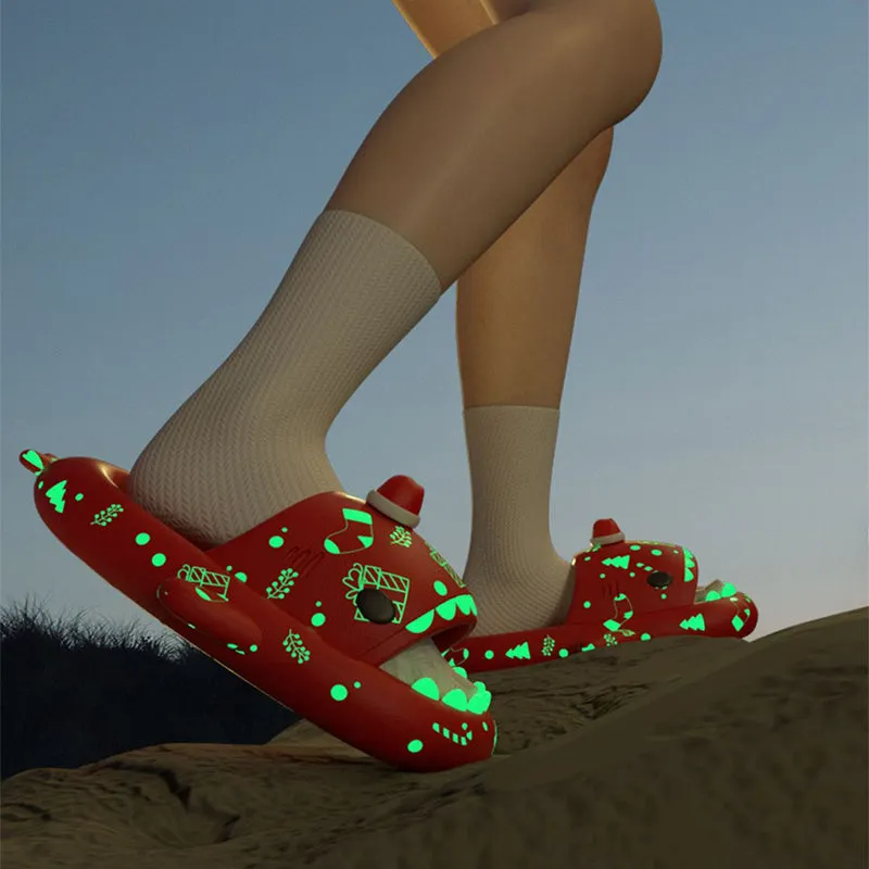 Luminous shark slippers in black, red, green, and purple for couple home wear with non-slip EVA sole