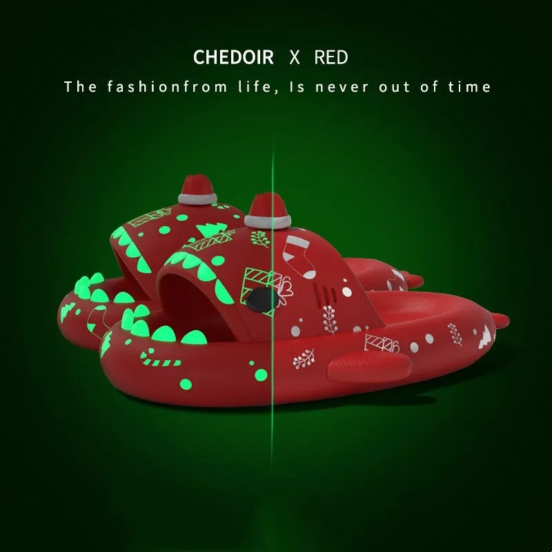 Luminous shark slippers in black, red, green, and purple for couple home wear with non-slip EVA sole
