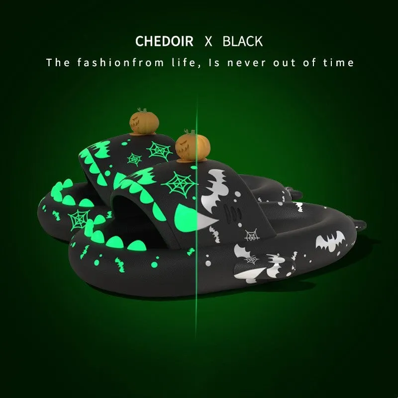 Luminous shark slippers in black, red, green, and purple for couple home wear with non-slip EVA sole