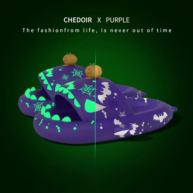 Luminous shark slippers in black, red, green, and purple for couple home wear with non-slip EVA sole