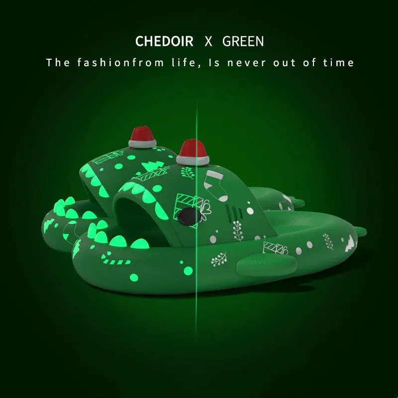 Luminous shark slippers in black, red, green, and purple for couple home wear with non-slip EVA sole