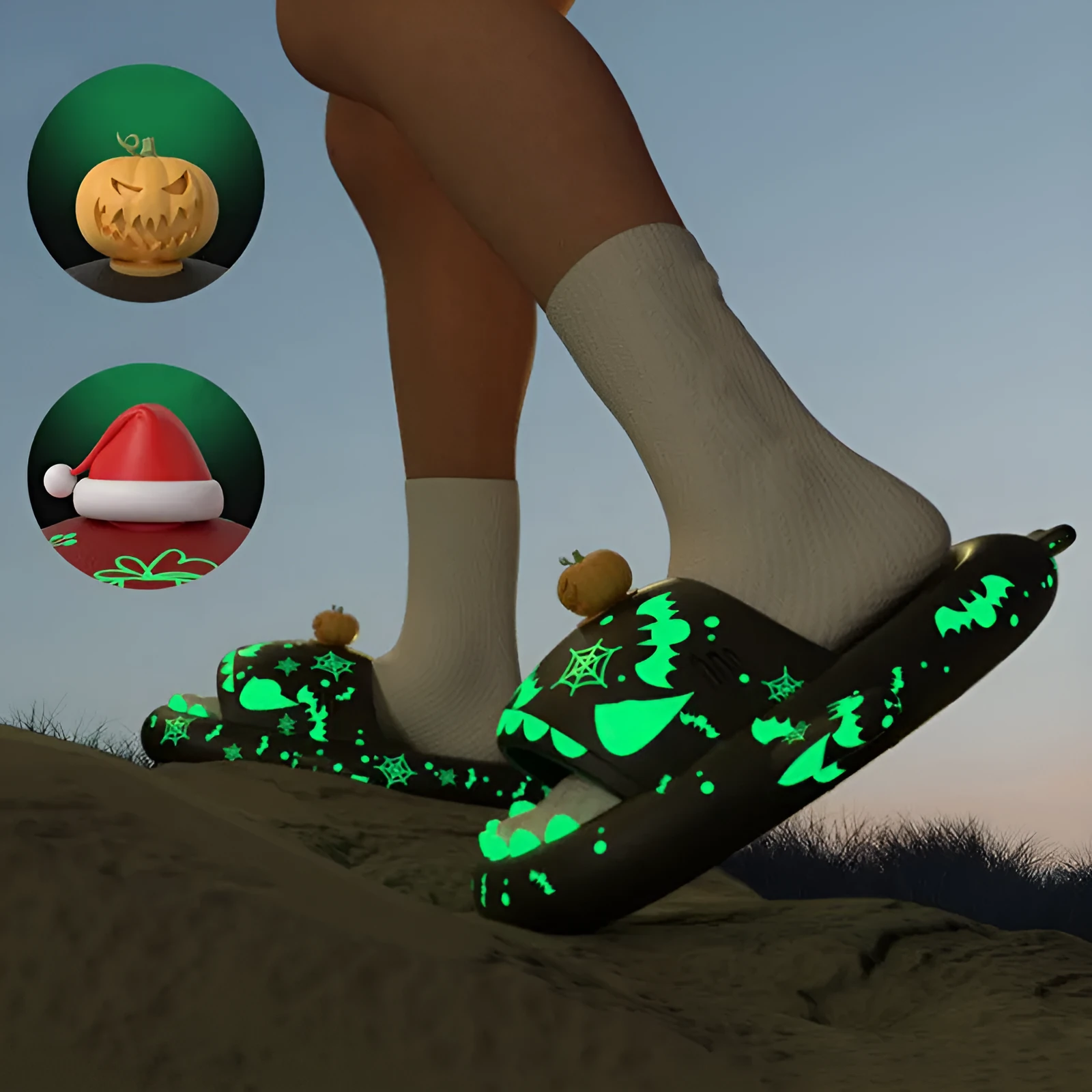 Luminous shark slippers in black, red, green, and purple for couple home wear with non-slip EVA sole