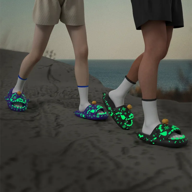 Luminous shark slippers in black, red, green, and purple for couple home wear with non-slip EVA sole