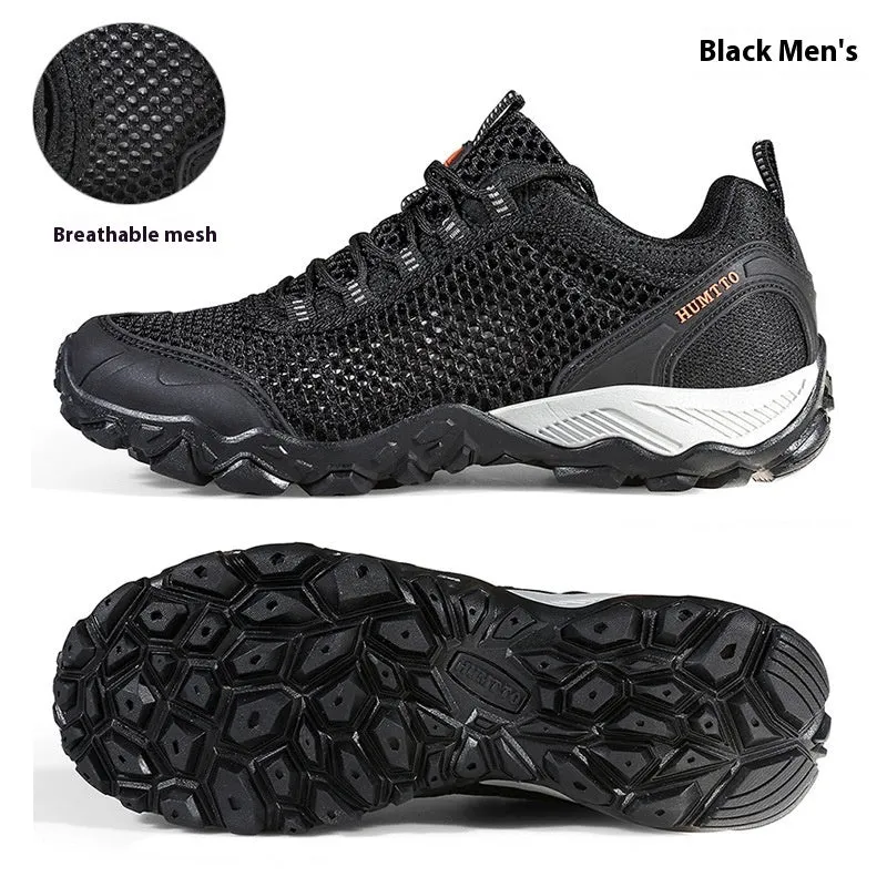 Breathable lightweight non-slip outdoor climbing boots with leather mesh upper and MD sole in sand colour for men