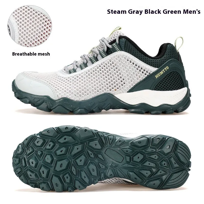Breathable lightweight non-slip outdoor climbing boots with leather mesh upper and MD sole in sand colour for men