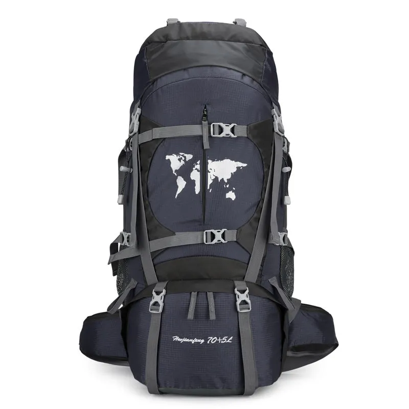 60L professional climbing backpack with bracket in black for hiking and off-road travel