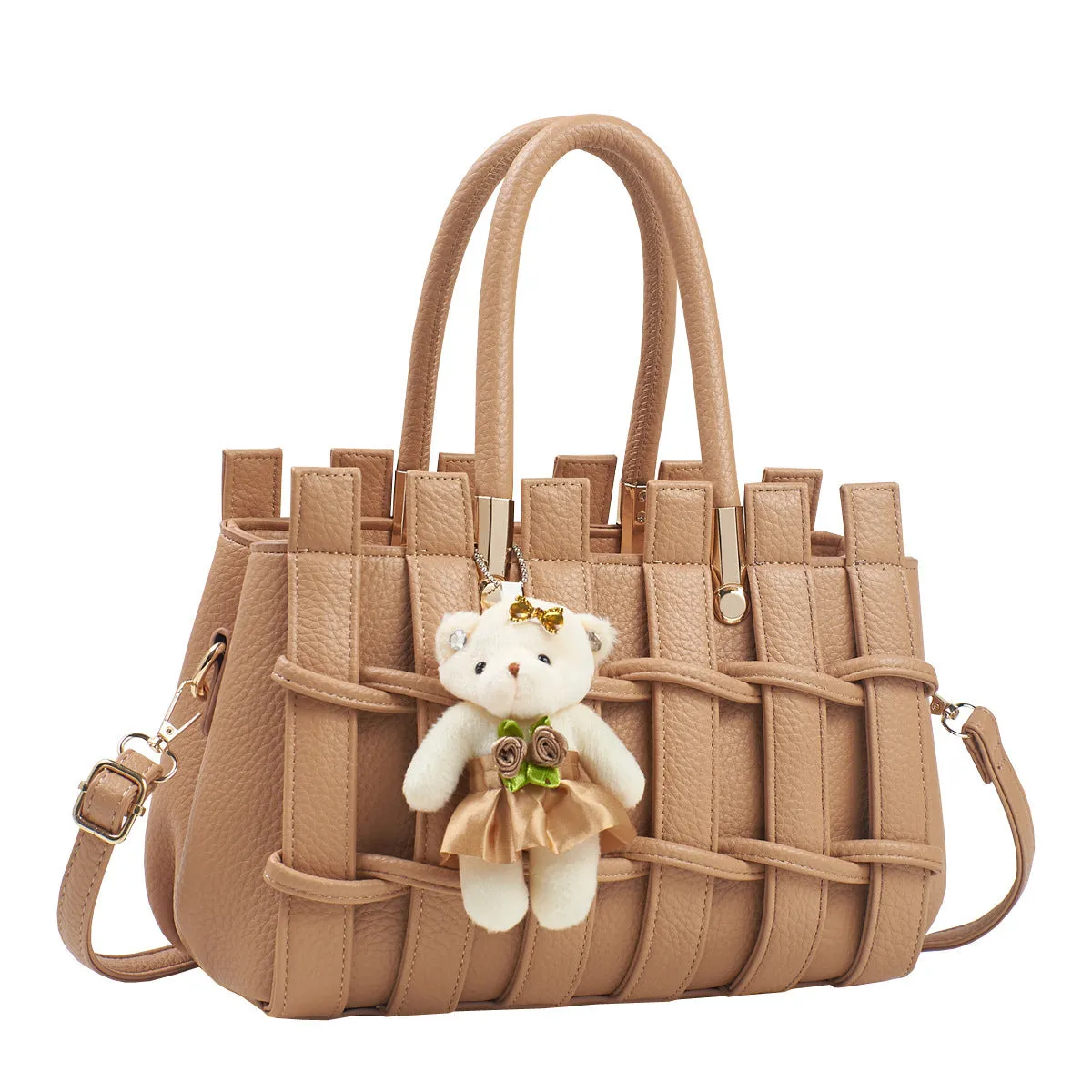Women's anti-scratch hand-woven PU shoulder bag, horizontal square shape, 28x14x18cm, with sandwich zipper pocket, available in multiple colours