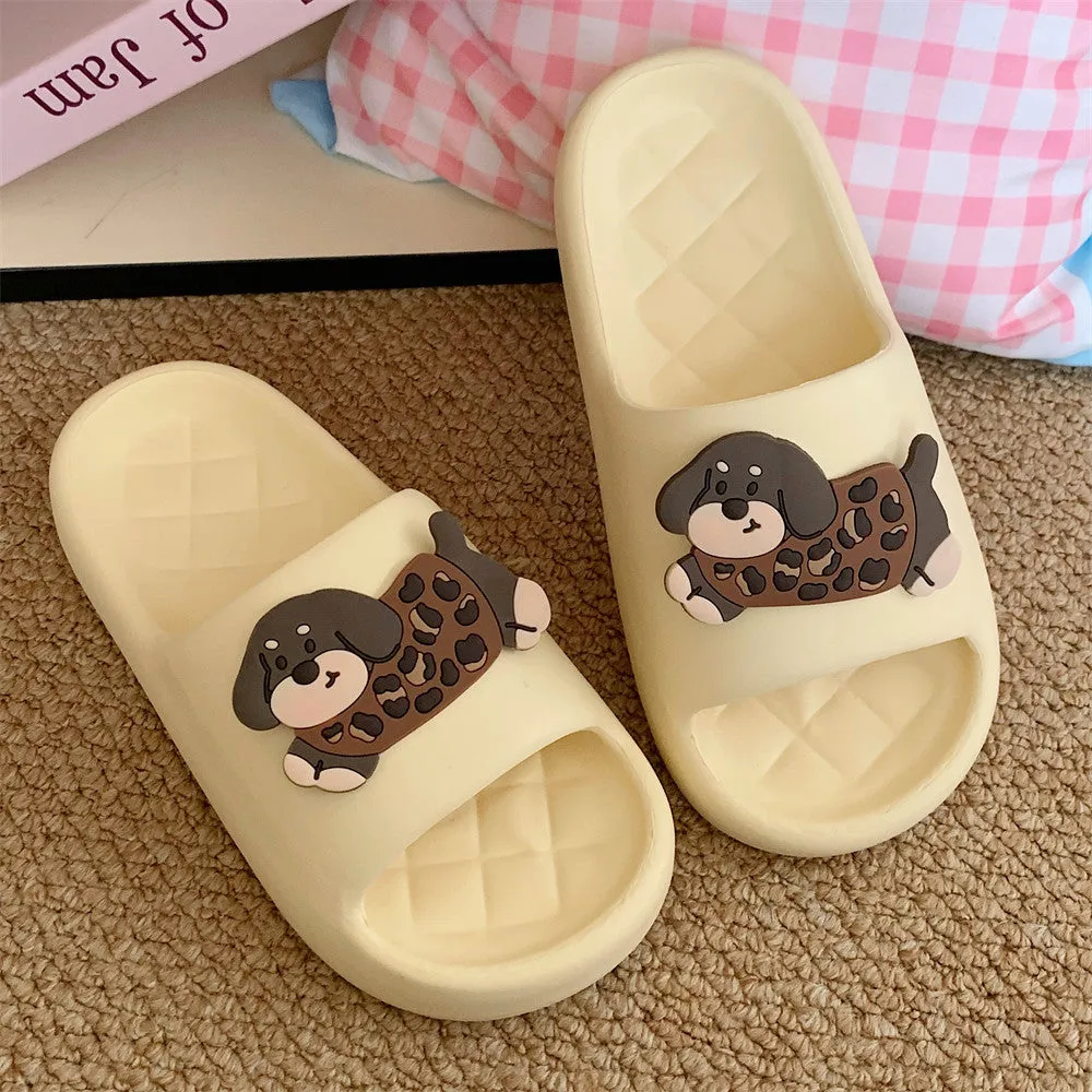 EVA couple leisure sandals with thickening sole in leopard puppy pattern design