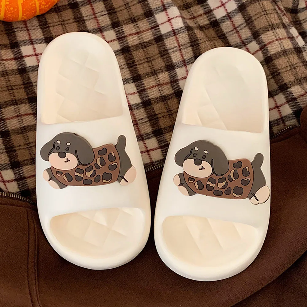 EVA couple leisure sandals with thickening sole in leopard puppy pattern design