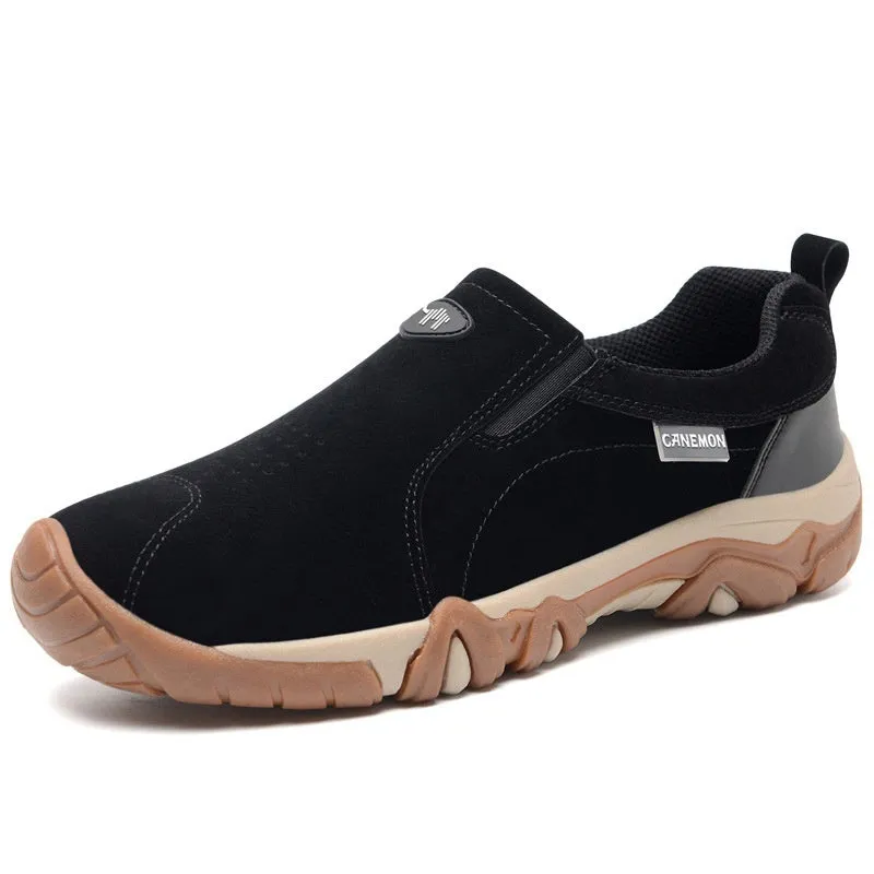 Men's plus size casual shoe in suede with mesh lining and soft rubber sole, shown in grey colour.