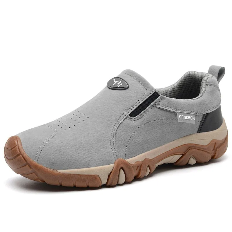 Men's plus size casual shoe in suede with mesh lining and soft rubber sole, shown in grey colour.