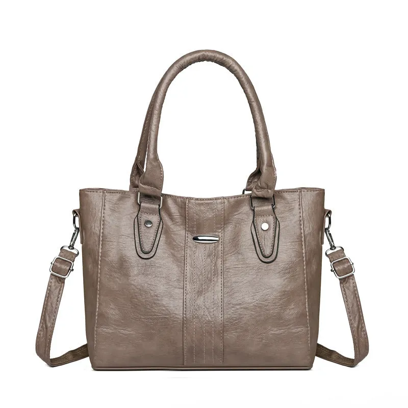 Women's soft PU casual shoulder bag in dark gray with simple design