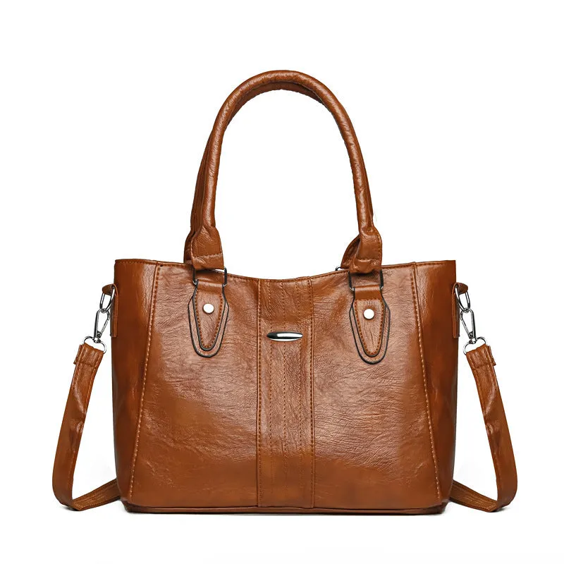 Women's soft PU casual shoulder bag in dark gray with simple design