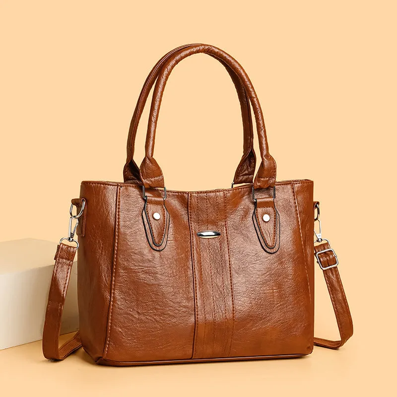 Women's soft PU casual shoulder bag in dark gray with simple design