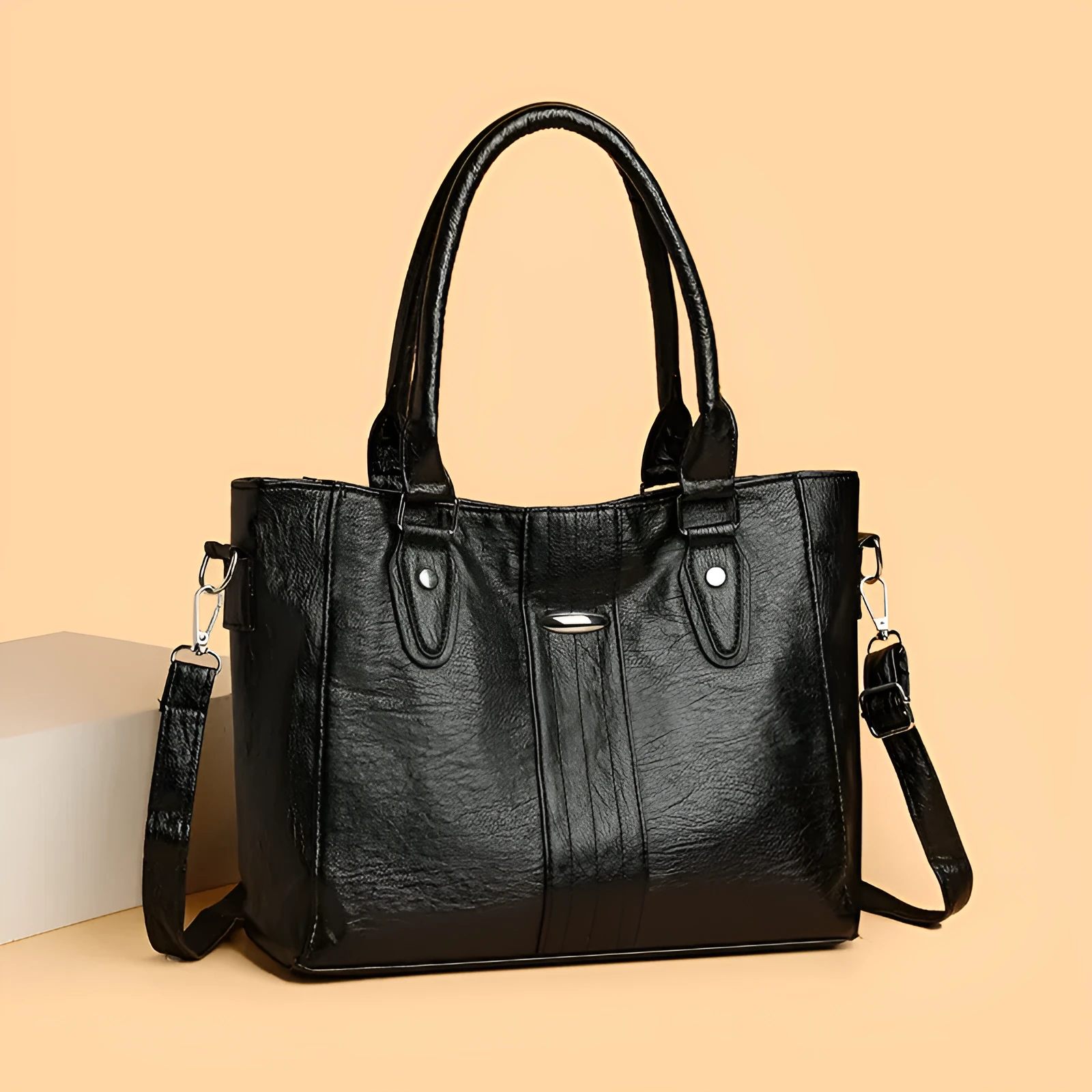Women's soft PU casual shoulder bag in dark gray with simple design
