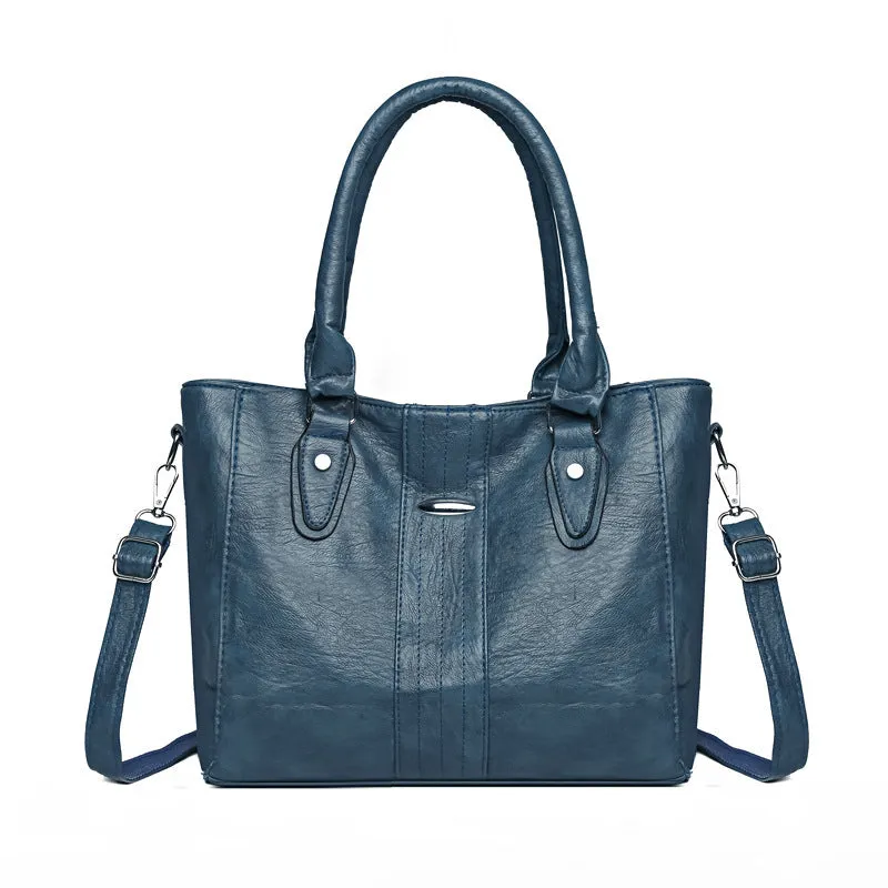 Women's soft PU casual shoulder bag in dark gray with simple design